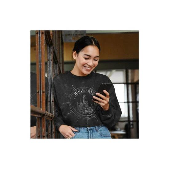 Harry Potter Hogwarts Constellation Acid Wash Crop Sweatshirt For Female 4 Harry Potter Hogwarts Constellation Acid Wash Crop Sweatshirt For Female - Image 2
